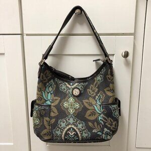 Spartina 449 Aqua Teal Paisley Tote Shoulder Bag Purse Linen Leather Handbag